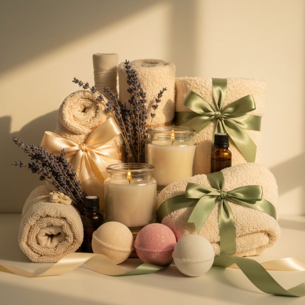 Luxurious spa gift basket with wellness products